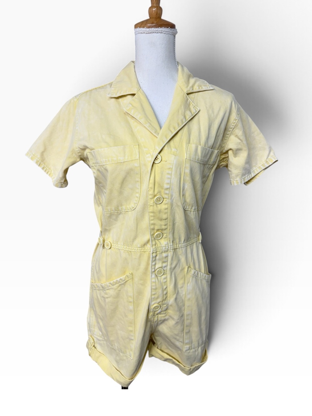 Pistola Parker Utility Romper XS Yellow Short Sleeve Button Front